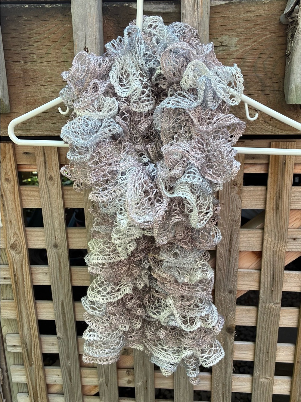 Ruffled Crochet Scarf in Soft Neutrals